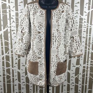 Chico’s NEW Lace Faux Suede 3/4 Sleeve Duster Jacket sz 0